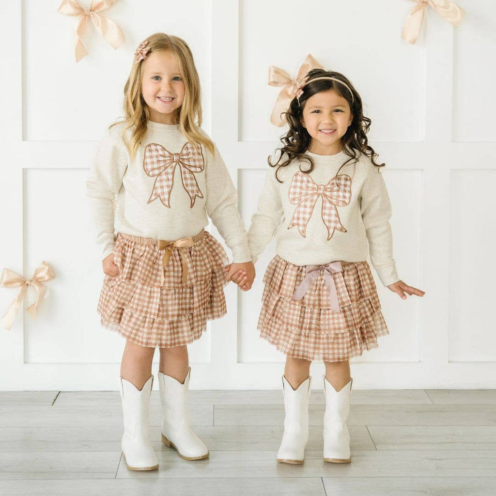 Gingham Printed Tulle Bow Headband