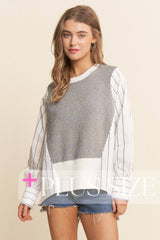 Multi Pattern Color Block Long Sleeve Top
