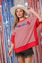 'America' Towel & Rhinestone Embroidery Stripe Tee
