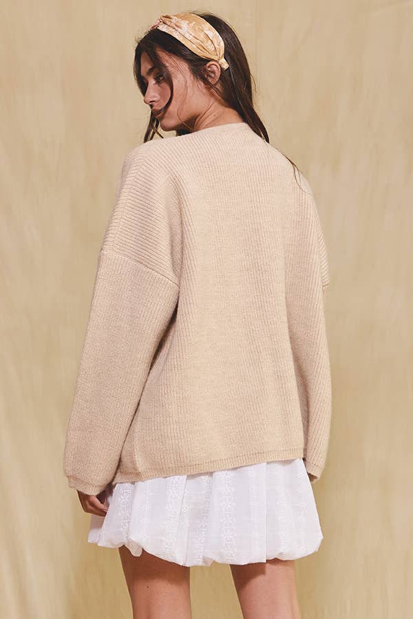 Open Front Slouchy Sweater Cardigan: Taupe