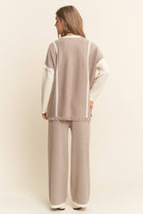 2PC Knit Set Fringe Top Wide Leg Bottoms