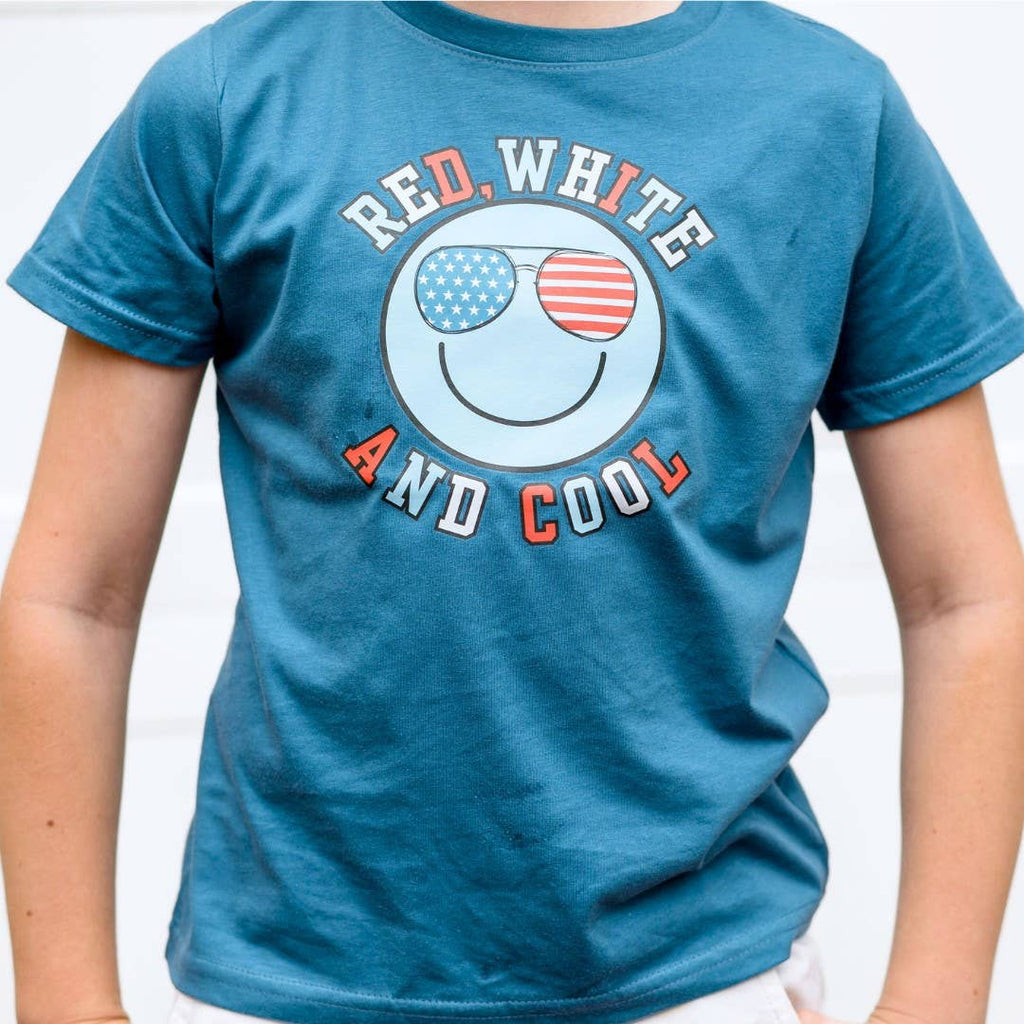Red, White, and Cool Patriotic Smiley Short Sleeve T-Shirt