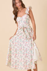 Floral Printed Ruffle Sleeve Midi Dress