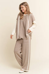2PC Knit Set Fringe Top Wide Leg Bottoms