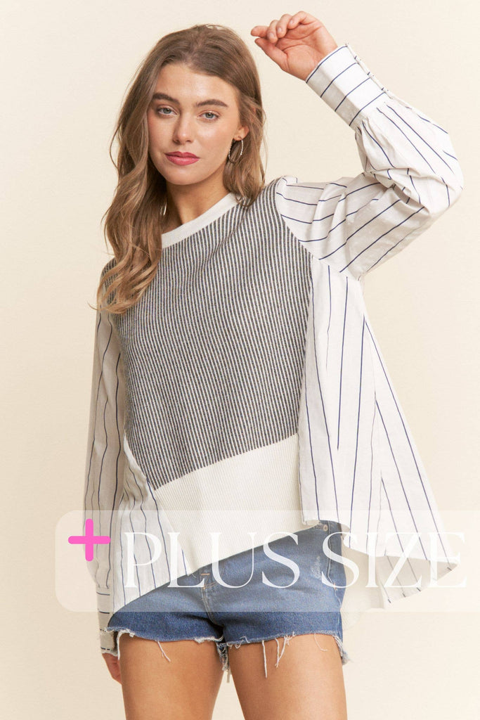 Multi Pattern Color Block Long Sleeve Top