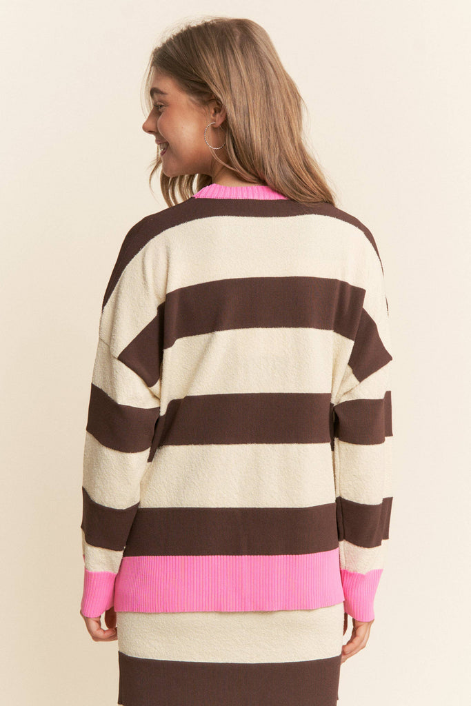 Striped Soft Knit Long Sleeve Sweater Top