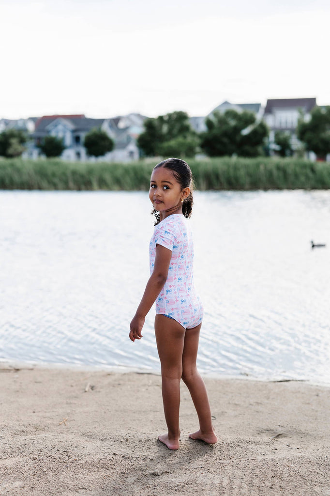 Zoey Swim in Patriotic Flags | UPF 50 One Piece Swimwear