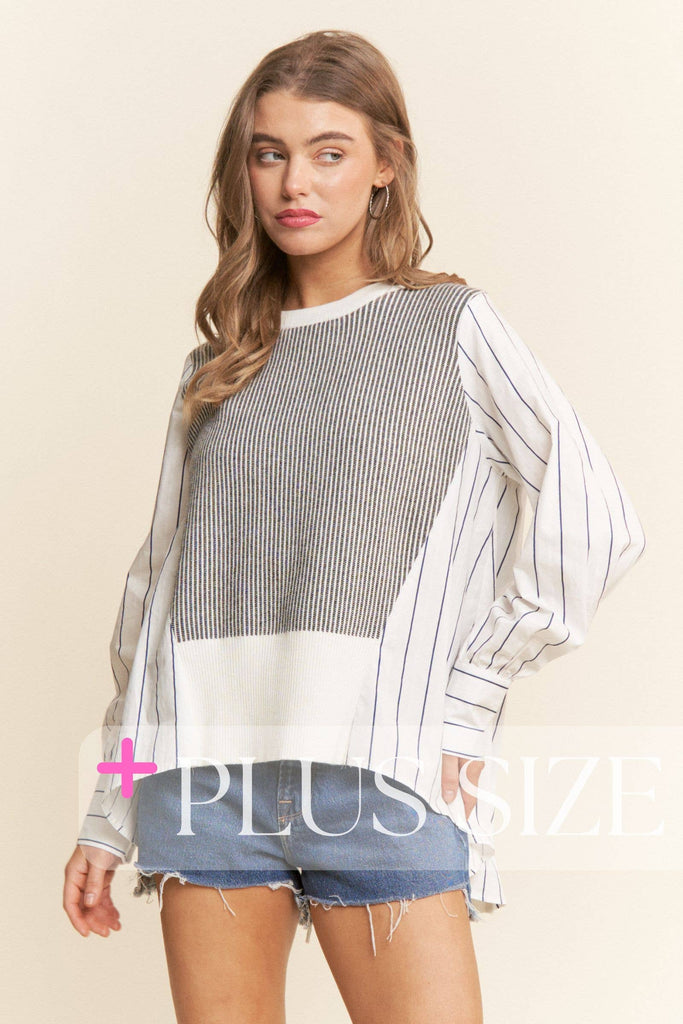 Multi Pattern Color Block Long Sleeve Top