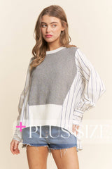 Multi Pattern Color Block Long Sleeve Top
