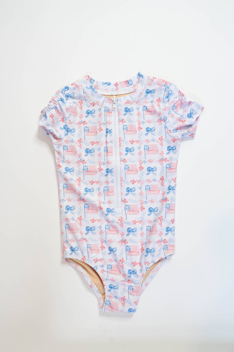 Zoey Swim inĀ Patriotic FlagsĀ | UPF 50 One Piece Swimwear