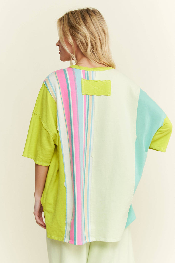 Striped Flower Patched Washed Casual top with matching pant
