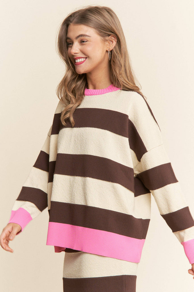 Striped Soft Knit Long Sleeve Sweater Top