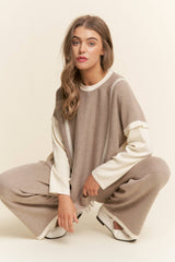 2PC Knit Set Fringe Top Wide Leg Bottoms