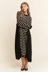 Striped Color Block Long Sleeve Knit Dress