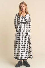 Spots Pattern Wavey Trim Midi Dress
