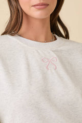 Crewneck Long Sleeve Top With Ribbon Bow Short set