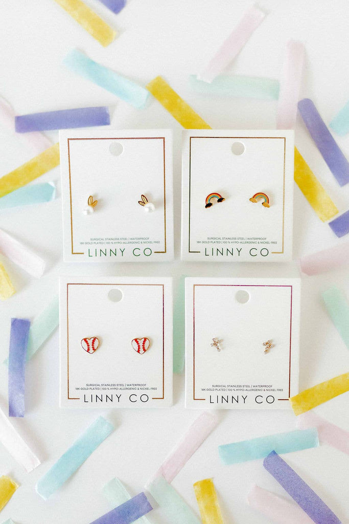 Screwback Stud Earrings - Baseball Heart