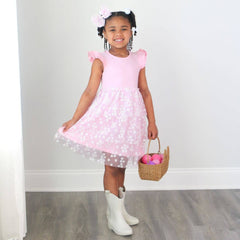 Pink Ditsy Daisy Easter Tiered Short Sleeve Tutu Dress