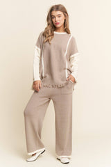 2PC Knit Set Fringe Top Wide Leg Bottoms