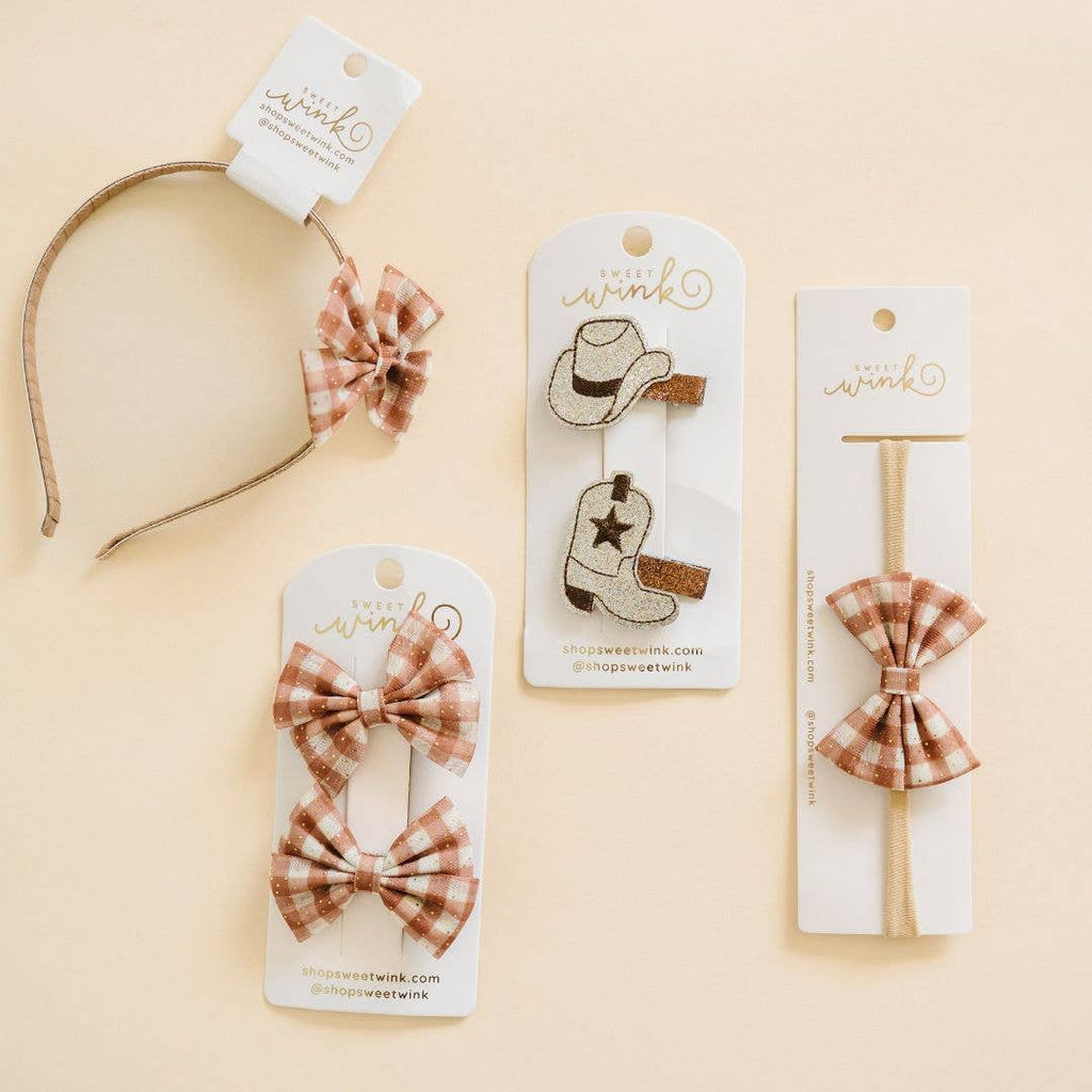 Gingham Printed Tulle Bow Headband