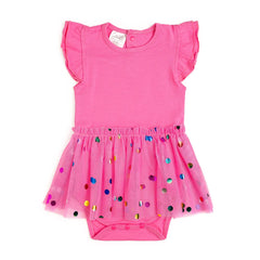 Raspberry Confetti Short Sleeve Tutu Bodysuit