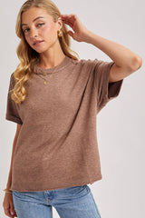 CREW NECK KNIT T-SHIRT: MOCHA