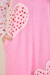 Mineral Washed Valentines Heart patched Jumpsuits