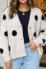 LAS Polka Dot Oversized Button Front Cardigan