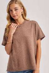 CREW NECK KNIT T-SHIRT: MOCHA