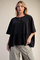 Black washed cropped ruffle set