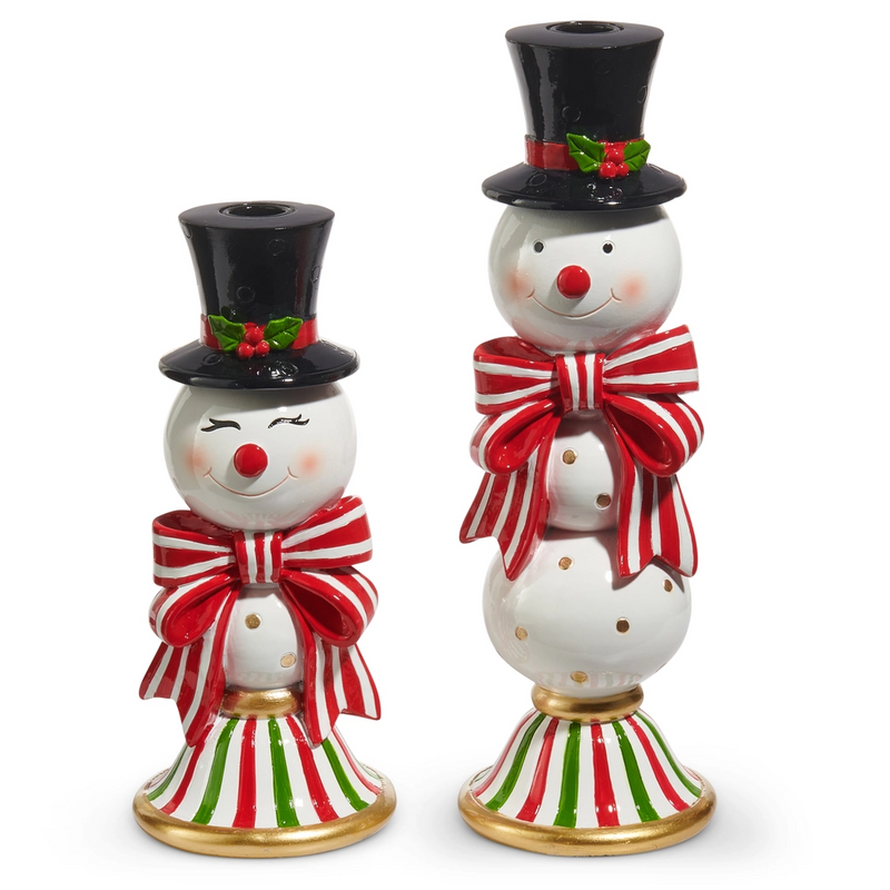 Happy snowman candlesticks