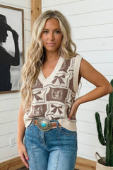 LAS Western Horseshoe Bow Loose Sweater Vest