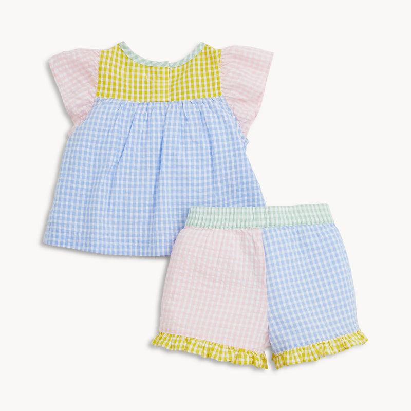 Multi Gingham Flutter sleeve 2 piece set