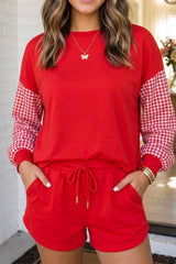 LAS Plaid Patchwork Drawstring Shorts Set