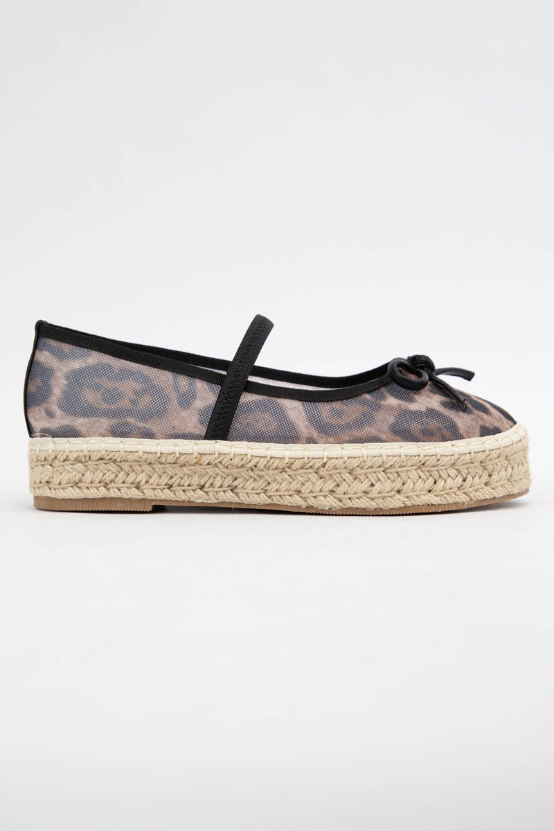 BIJOU MESH UPPER ESPADRILLE PLATFORM SLIP ON : LEOPARD