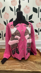 QOS pink and black Santa in leopard suit