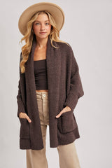 OPEN FRONT BLANKET WRAP BOUCLE KNIT SWEATER CARDIGAN- One Size