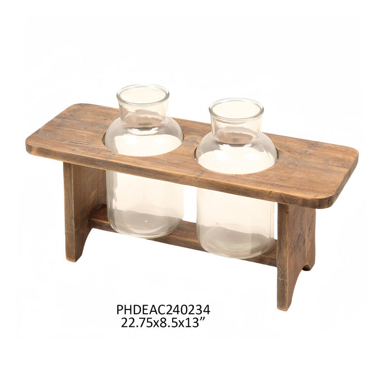 Wooden Flower stand with 2 bottles