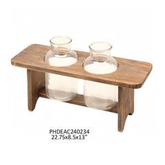 Wooden Flower stand with 2 bottles