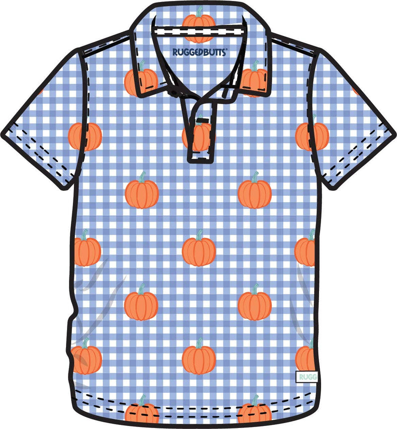 Boys Pumpkin Patch Gingham Knit Short Sleeve Performance Polo
