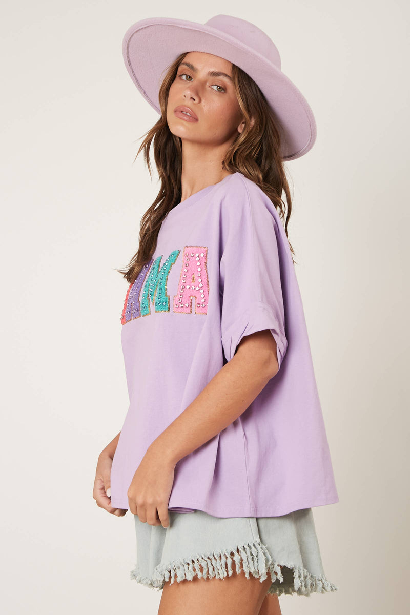 'Mama' Rhinestoned Embroidery Top