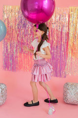 Ruffle Skort in Pink Lamé