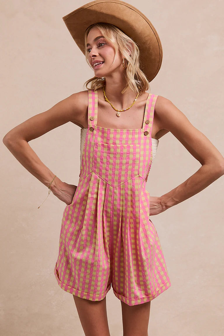 Pink Gingham Romper with pockets