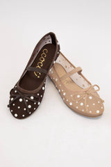 CARLY SHEER MESH WITH PEARL EMBELLISHMENT FLAT