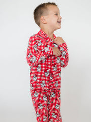SoftSnooze™ Boys Red Dear Santa Long Sleeve Button Up Pajama Set