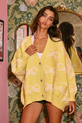 Oversized Ribbon Pullover Sweater Cardigan: CREAM/PINK