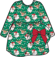 Girls Up On The Housetop Christmas Knit Long Sleeve Twirl Dress
