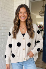 LAS Polka Dot Oversized Button Front Cardigan