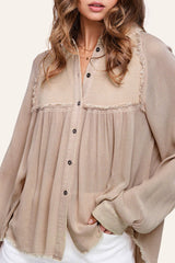 Soft Washed Button Down Waffle Textured Gauze Shirts