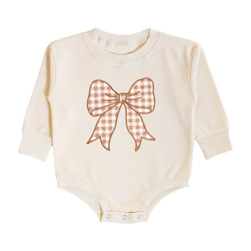 Gingham Bow Patch Long Sleeve Romper